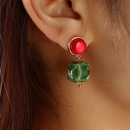 Wholesale Plastic Resin Green Stone Earrings JDC-ES-NZ095 Earrings 奈珠 Wholesale Jewelry JoyasDeChina Joyas De China