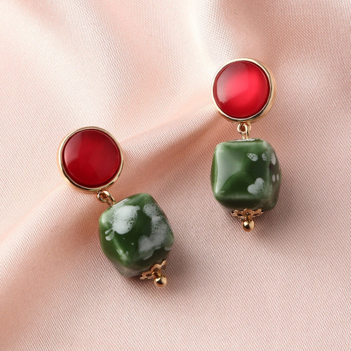 Wholesale Plastic Resin Green Stone Earrings JDC-ES-NZ095 Earrings 奈珠 Wholesale Jewelry JoyasDeChina Joyas De China