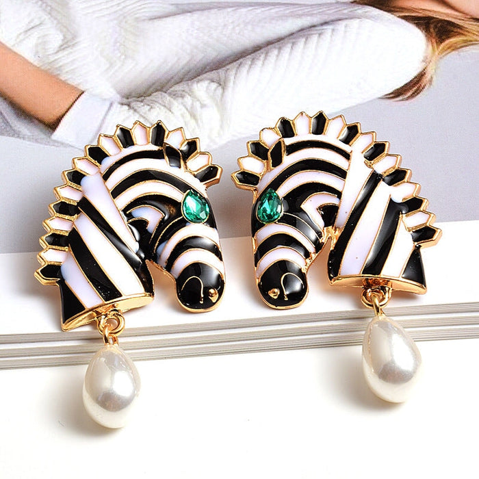 Wholesale Plated Alloy Zebra Rhinestone Earrings JDC-ES-SK026 Earrings 深刻 Wholesale Jewelry JoyasDeChina Joyas De China