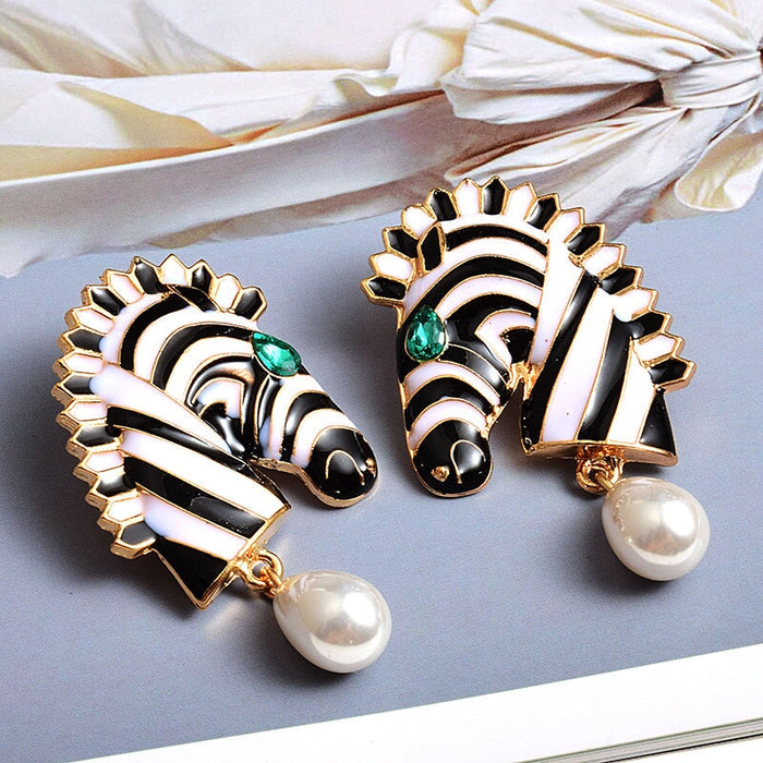 Wholesale Plated Alloy Zebra Rhinestone Earrings JDC-ES-SK026 Earrings 深刻 Wholesale Jewelry JoyasDeChina Joyas De China