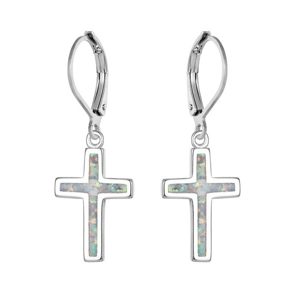 Wholesale Plating Alloy Cross Opal Earrings JDC-ES-WenT007 Earrings 润涛 Wholesale Jewelry JoyasDeChina Joyas De China