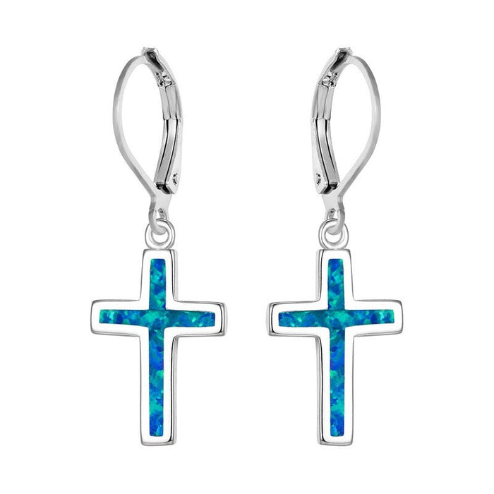 Wholesale Plating Alloy Cross Opal Earrings JDC-ES-WenT007 Earrings 润涛 blue Wholesale Jewelry JoyasDeChina Joyas De China