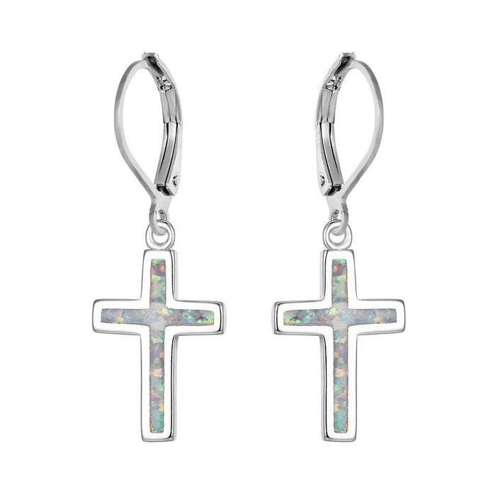 Wholesale Plating Alloy Cross Opal Earrings JDC-ES-WenT007 Earrings 润涛 white Wholesale Jewelry JoyasDeChina Joyas De China