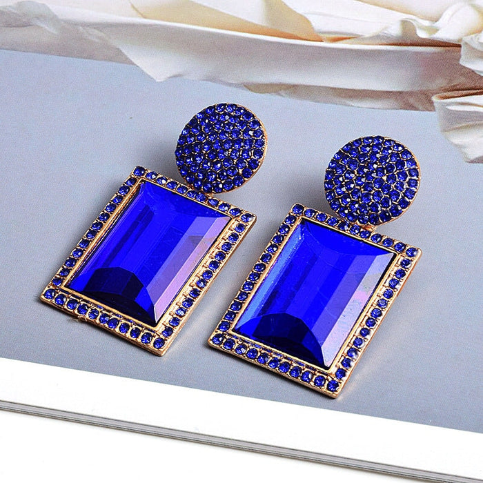 Wholesale Plating Alloy Rhinestone Large Glass Earrings JDC-ES-SK015 Earrings 深刻 green Wholesale Jewelry JoyasDeChina Joyas De China