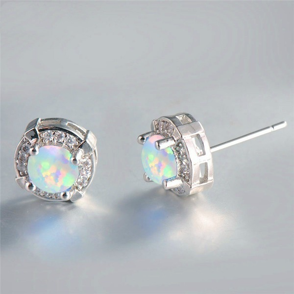 Wholesale Plating Alloy Round Opal Earrings JDC-ES-WenT009 Earrings 润涛 Wholesale Jewelry JoyasDeChina Joyas De China