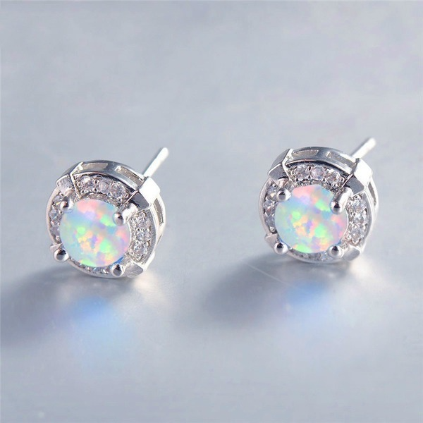 Wholesale Plating Alloy Round Opal Earrings JDC-ES-WenT009 Earrings 润涛 Wholesale Jewelry JoyasDeChina Joyas De China