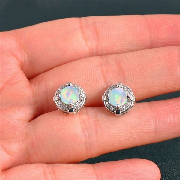 Wholesale Plating Alloy Round Opal Earrings JDC-ES-WenT009 Earrings 润涛 Wholesale Jewelry JoyasDeChina Joyas De China