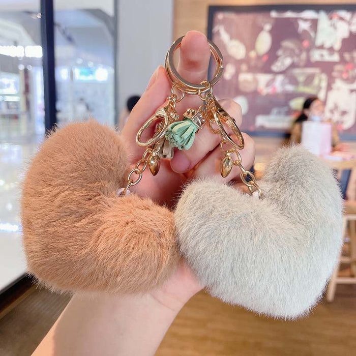 Wholesale Plush Leather Heart Tassel Pom Pom Keychain JDC-KC-JG157 Keychains 金葛 Wholesale Jewelry JoyasDeChina Joyas De China