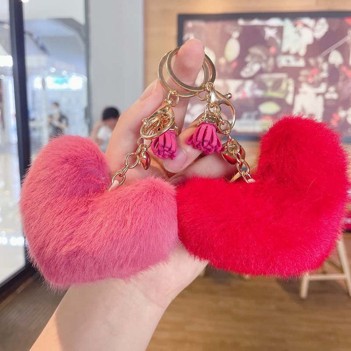 Wholesale Plush Leather Heart Tassel Pom Pom Keychain JDC-KC-JG157 Keychains 金葛 Wholesale Jewelry JoyasDeChina Joyas De China