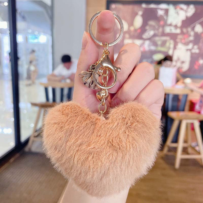 Wholesale Plush Leather Heart Tassel Pom Pom Keychain JDC-KC-JG157 Keychains 金葛 brown OPP bag Wholesale Jewelry JoyasDeChina Joyas De China