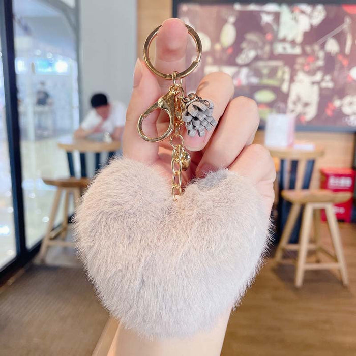 Wholesale Plush Leather Heart Tassel Pom Pom Keychain JDC-KC-JG157 Keychains 金葛 light grey OPP bag Wholesale Jewelry JoyasDeChina Joyas De China