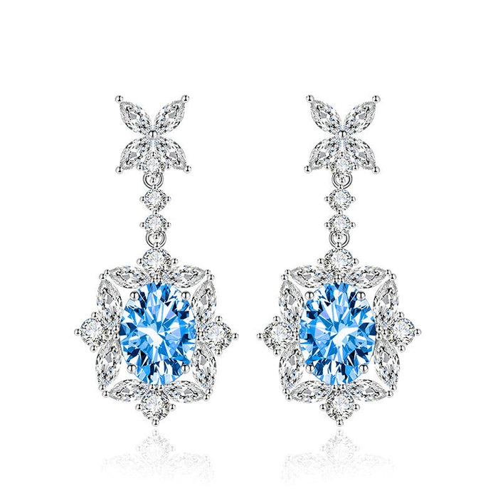 Wholesale premium sapphire long silver plated earrings JDC-ES-BZ001 Earrings 标志 Blue Wholesale Jewelry JoyasDeChina Joyas De China