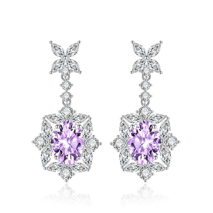 Wholesale premium sapphire long silver plated earrings JDC-ES-BZ001 Earrings 标志 purple Wholesale Jewelry JoyasDeChina Joyas De China