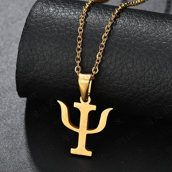 Wholesale Psychology PSI Symbol Stainless Steel Plating Necklace JDC-NE-RXSFL010 Necklaces 尚芙乐 gold Wholesale Jewelry JoyasDeChina Joyas De China