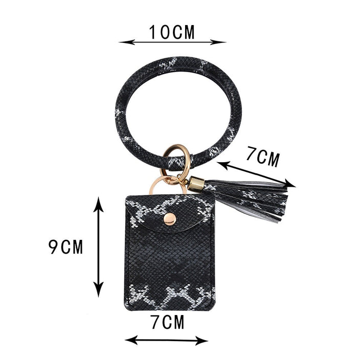 Wholesale PU Bracelet Leather Tassel Snake Print Card Holder Keychain JDC-KC-CaiC001 Keychains 彩澈 black Wholesale Jewelry JoyasDeChina Joyas De China