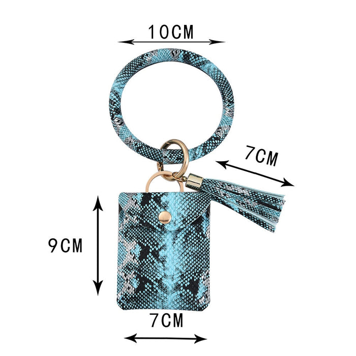 Wholesale PU Bracelet Leather Tassel Snake Print Card Holder Keychain JDC-KC-CaiC001 Keychains 彩澈 blue Wholesale Jewelry JoyasDeChina Joyas De China