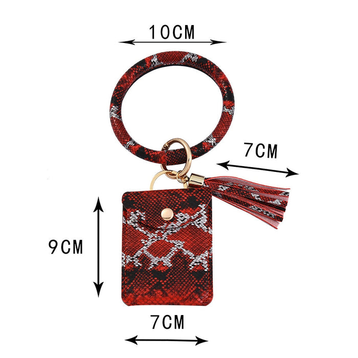 Wholesale PU Bracelet Leather Tassel Snake Print Card Holder Keychain JDC-KC-CaiC001 Keychains 彩澈 red Wholesale Jewelry JoyasDeChina Joyas De China