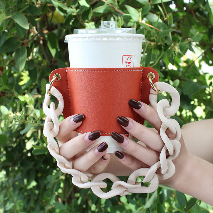 Wholesale PU Leather Coffee Cup Detachable Chain Cup Holder JDC-CUP-YouZ001 Cup Holder 悠智 Wholesale Jewelry JoyasDeChina Joyas De China