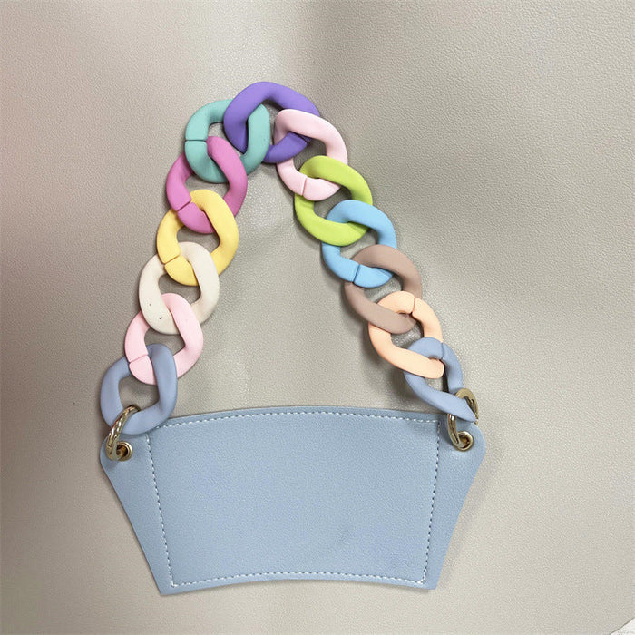 Wholesale PU Leather Coffee Cup Detachable Chain Cup Holder JDC-CUP-YouZ001 Cup Holder 悠智 Aqua color chain Wholesale Jewelry JoyasDeChina Joyas De China