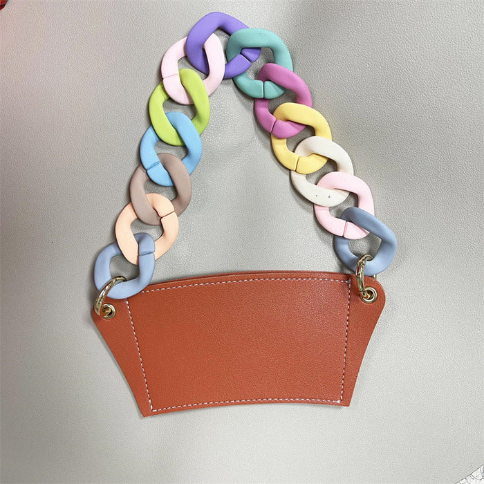 Wholesale PU Leather Coffee Cup Detachable Chain Cup Holder JDC-CUP-YouZ001 Cup Holder 悠智 Orange color chain Wholesale Jewelry JoyasDeChina Joyas De China