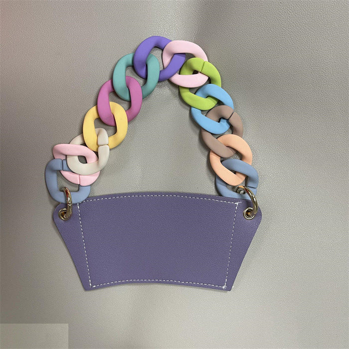 Wholesale PU Leather Coffee Cup Detachable Chain Cup Holder JDC-CUP-YouZ001 Cup Holder 悠智 Purple color chain Wholesale Jewelry JoyasDeChina Joyas De China