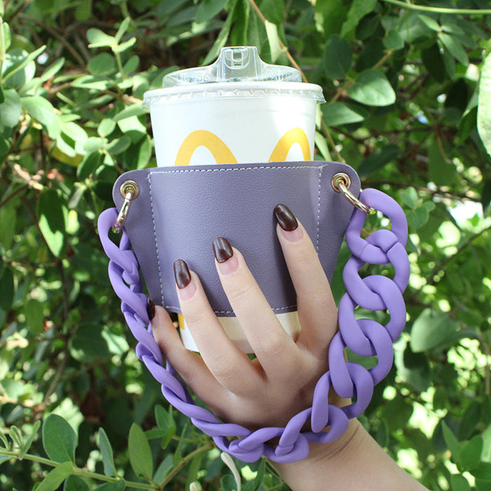 Wholesale PU Leather Coffee Cup Detachable Chain Cup Holder JDC-CUP-YouZ001 Cup Holder 悠智 Purple Purple chain Wholesale Jewelry JoyasDeChina Joyas De China