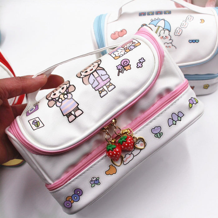 Wholesale PU Leather Double Layer Portable Cosmetic Bag Storage Bag JDC-CB-Donglej001 Cosmetic bag 东津 Wholesale Jewelry JoyasDeChina Joyas De China