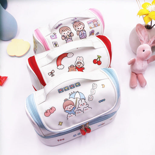 Wholesale PU Leather Double Layer Portable Cosmetic Bag Storage Bag JDC-CB-Donglej001 Cosmetic bag 东津 Wholesale Jewelry JoyasDeChina Joyas De China