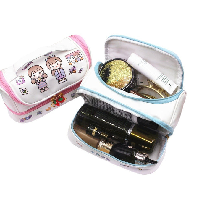 Wholesale PU Leather Double Layer Portable Cosmetic Bag Storage Bag JDC-CB-Donglej001 Cosmetic bag 东津 Wholesale Jewelry JoyasDeChina Joyas De China