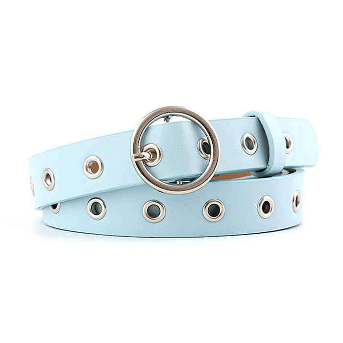 Wholesale PU Leather Hollow Round Buckle Women's Belt JDC-WB-Nuoy028 Womenbelt 诺娅 blue length 110 width 2.3 Wholesale Jewelry JoyasDeChina Joyas De China