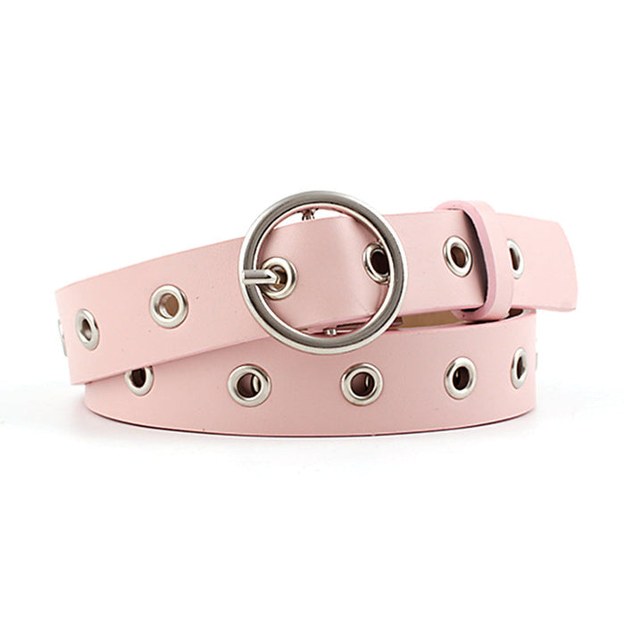 Wholesale PU Leather Hollow Round Buckle Women's Belt JDC-WB-Nuoy028 Womenbelt 诺娅 pink length 110 width 2.3 Wholesale Jewelry JoyasDeChina Joyas De China