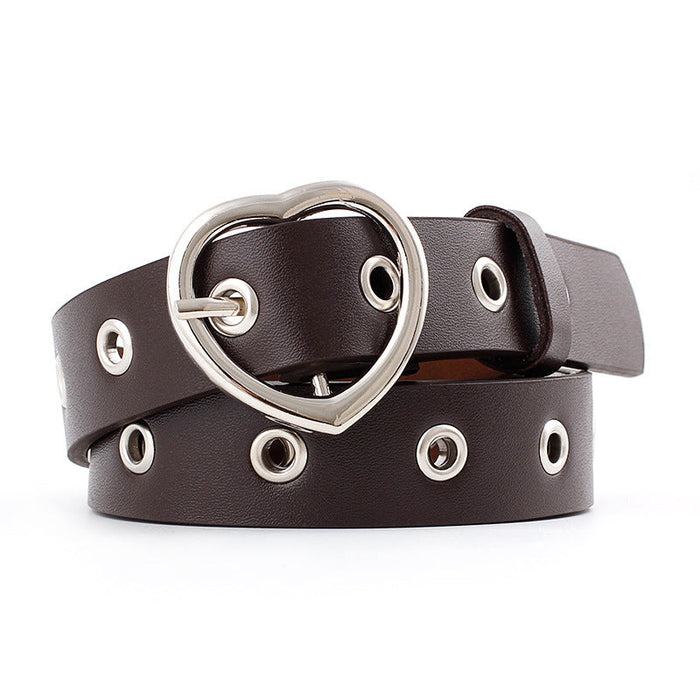 Wholesale PU Leather Pin Buckle Heart Buckle Hollow Women's Belt JDC-WB-Nuoy027 Womenbelt 诺娅 brown length 105 width 2.5 Wholesale Jewelry JoyasDeChina Joyas De China