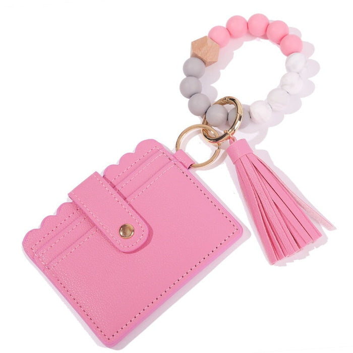 Wholesale PU Leather Silicone Beaded Tassel Card Holder Keychain JDC-KC-JinHan002 Keychains 金涵 #13 Wholesale Jewelry JoyasDeChina Joyas De China