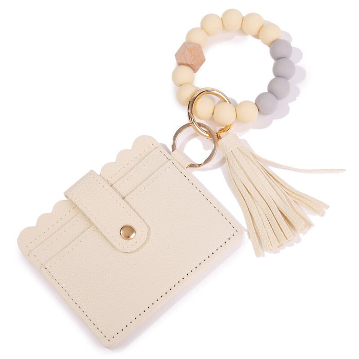 Wholesale PU Leather Silicone Beaded Tassel Card Holder Keychain JDC-KC-JinHan002 Keychains 金涵 Wholesale Jewelry JoyasDeChina Joyas De China