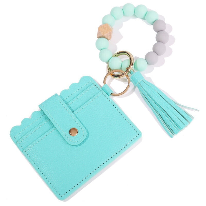 Wholesale PU Leather Silicone Beaded Tassel Card Holder Keychain JDC-KC-JinHan002 Keychains 金涵 Wholesale Jewelry JoyasDeChina Joyas De China