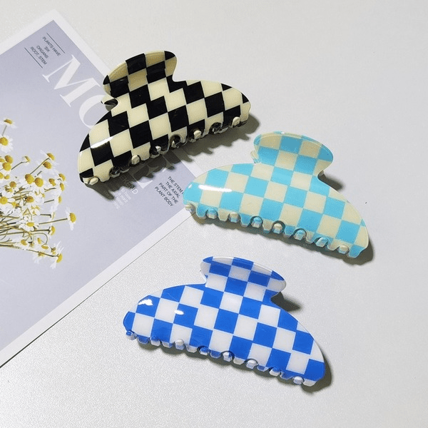 Wholesale PVC Black and White Checkerboard Hair Clips JDC-HC-YaoX021 Hair Clips 姚萱 Wholesale Jewelry JoyasDeChina Joyas De China