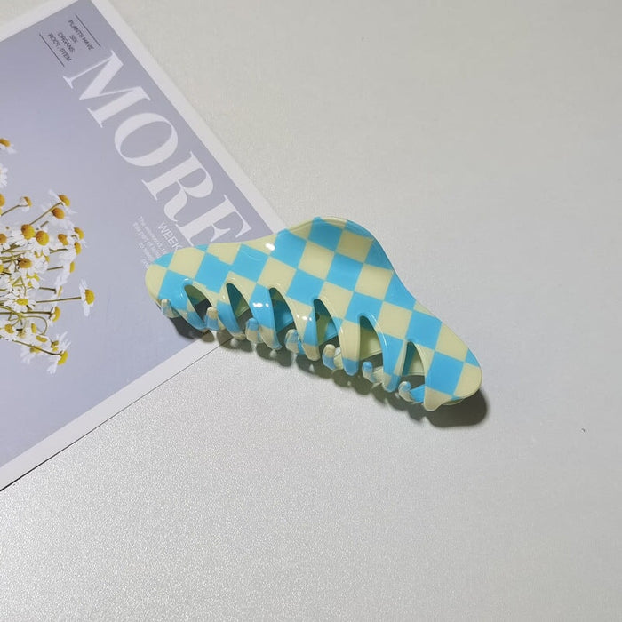Wholesale PVC Color Checkerboard Hair Clips Grasping Clip JDC-HC-YaoX016 Hair Clips 姚萱 light blue Wholesale Jewelry JoyasDeChina Joyas De China
