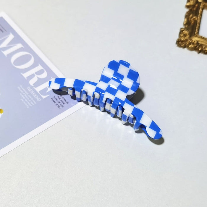 Wholesale PVC Color Checkerboard Hair Clips Grasping Clip JDC-HC-YaoX017 Hair Clips 姚萱 blue Wholesale Jewelry JoyasDeChina Joyas De China