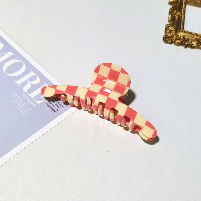 Wholesale PVC Color Checkerboard Hair Clips Grasping Clip JDC-HC-YaoX017 Hair Clips 姚萱 orange Wholesale Jewelry JoyasDeChina Joyas De China
