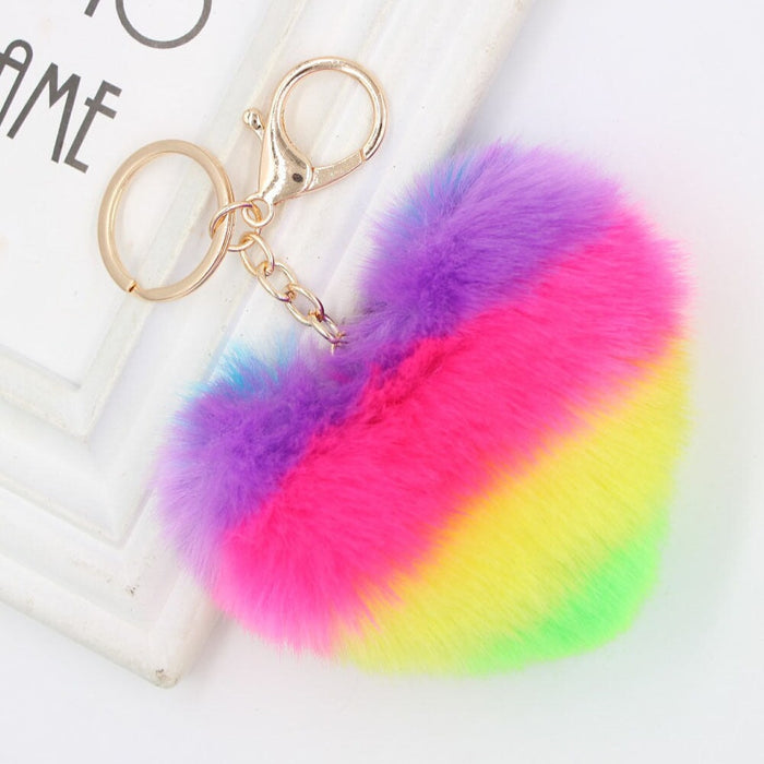 Wholesale Rainbow Love Hair Ball Imitation Rex Rabbit Fur Keychain JDC-KC-Zuge022 Keychains 祖格 Wholesale Jewelry JoyasDeChina Joyas De China