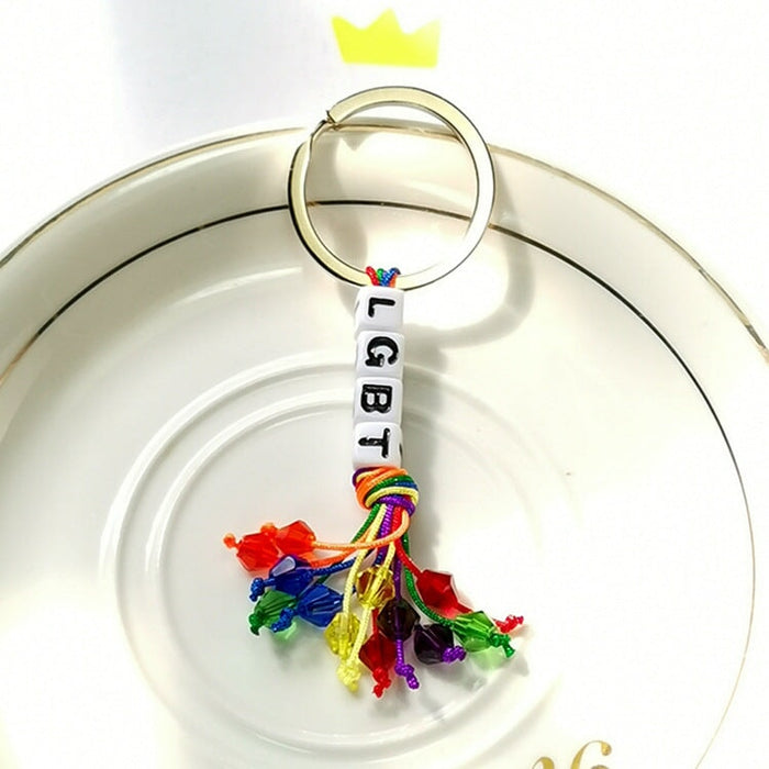Wholesale rainbow tassel letter color woven LGBT keychain MOQ≥2 JDC-KC-HaoL001 Keychains 豪灵 Wholesale Jewelry JoyasDeChina Joyas De China