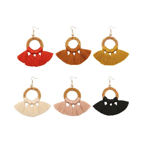 Wholesale Rattan Cotton Tassel Earrings JDC-ES-GSJM084 Earrings 杰米 Wholesale Jewelry JoyasDeChina Joyas De China