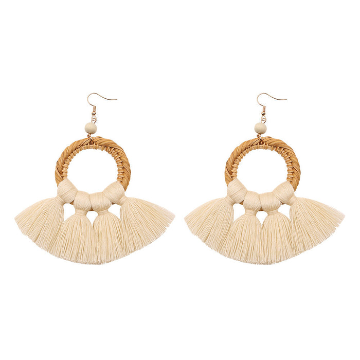 Wholesale Rattan Cotton Tassel Earrings JDC-ES-GSJM084 Earrings 杰米 Beige E68456 Wholesale Jewelry JoyasDeChina Joyas De China