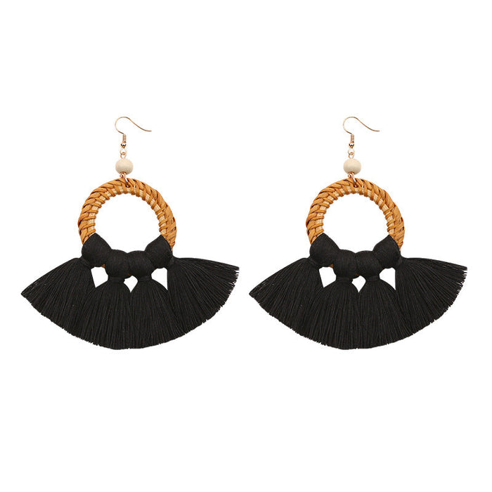 Wholesale Rattan Cotton Tassel Earrings JDC-ES-GSJM084 Earrings 杰米 black E68456 Wholesale Jewelry JoyasDeChina Joyas De China