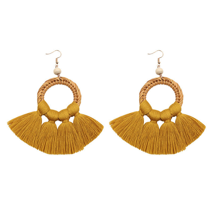 Wholesale Rattan Cotton Tassel Earrings JDC-ES-GSJM084 Earrings 杰米 Turmeric E68456 Wholesale Jewelry JoyasDeChina Joyas De China