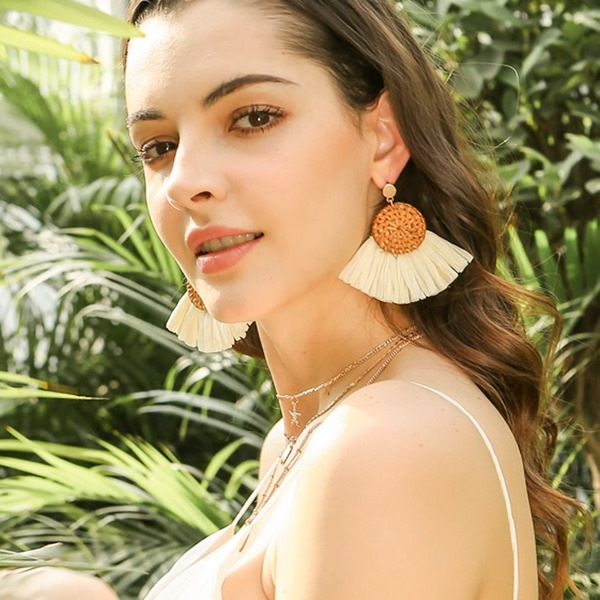 Wholesale Rattan Raffia Tassel Earrings JDC-ES-GSJM081 Earrings 杰米 Wholesale Jewelry JoyasDeChina Joyas De China