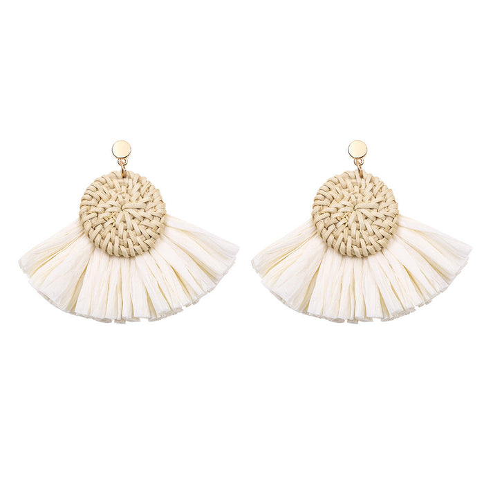 Wholesale Rattan Raffia Tassel Earrings JDC-ES-GSJM081 Earrings 杰米 off white E68445 Wholesale Jewelry JoyasDeChina Joyas De China