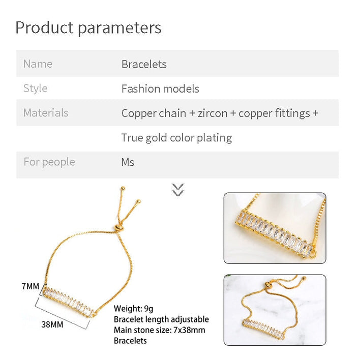 Wholesale rectangular micro-zircon drag bracelet JDC-BT-HongX011 Bracelet 宏祥 Wholesale Jewelry JoyasDeChina Joyas De China