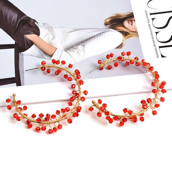 Wholesale Red Bead Plating Alloy Rhinestone Earrings JDC-ES-SK087 Earrings 深刻 Wholesale Jewelry JoyasDeChina Joyas De China