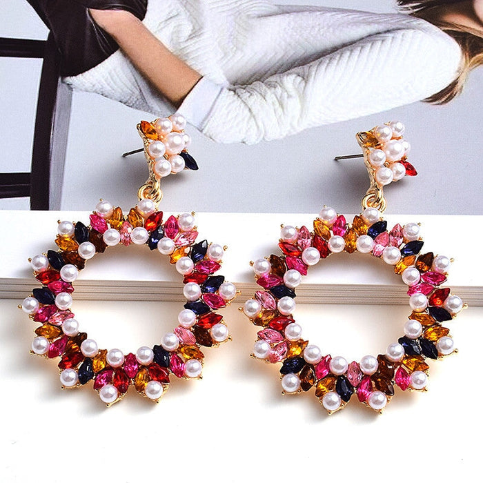 Wholesale Red Pearl Rhinestone Earrings JDC-ES-SK068 Earrings 深刻 Wholesale Jewelry JoyasDeChina Joyas De China